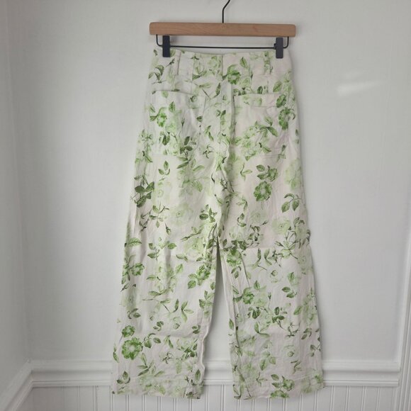 Maeve Anthropologie The Colette Linen Blend Green Floral Trousers Pants 25 - Picture 3 of 9